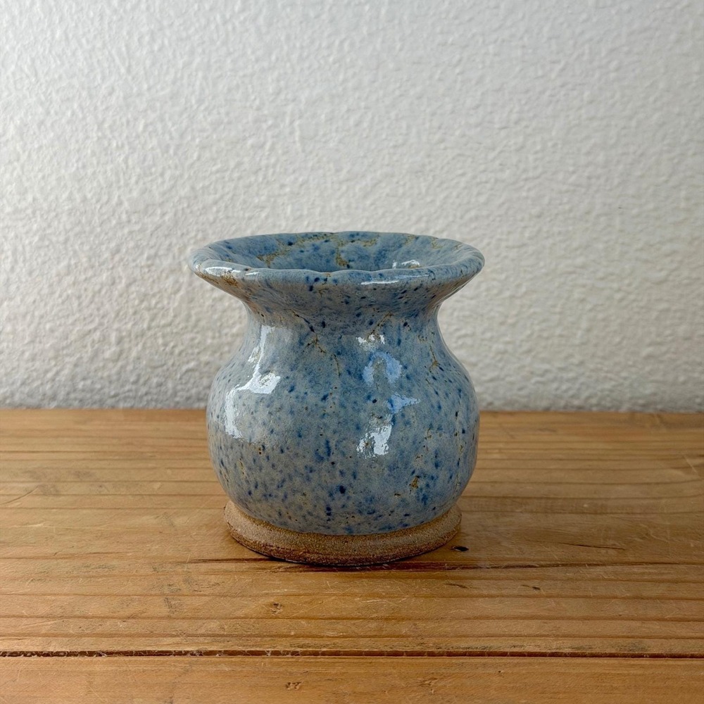 Speckled Blue Stoneware Bud Vase Small Handmade Studio Pottery‎ Signed